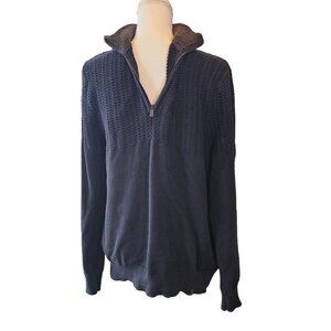 Calvin Klein Men's Black Sweater with Faux Fleece Collar/Zipper Neck - Size Med.